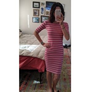 Red/Pink/White striped ribbed LulaRoe Julia dress
